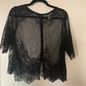 H&M Black Lace Button Up Top Size 14